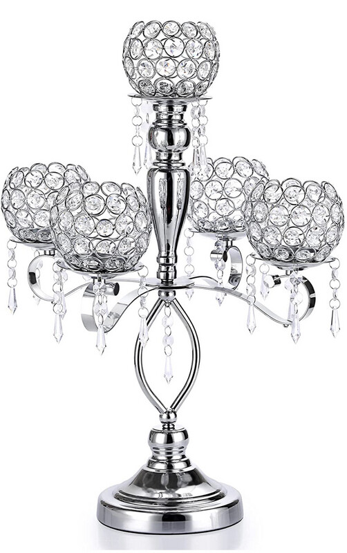 Crystal Candelabra Votive Candle Holders, Decorative 5-Arms