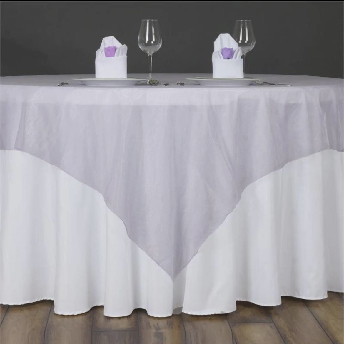 60'' | Lavender Square Sheer Organza Table Overlay