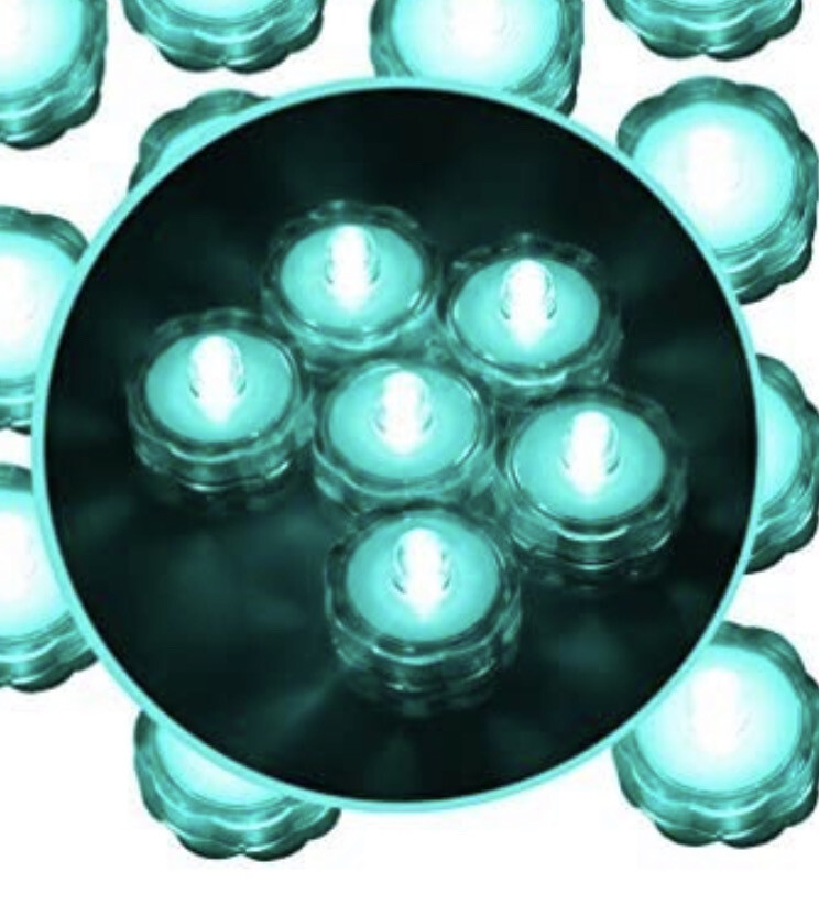 10 Turquoise Submersible Waterproof Underwater Battery LED Tea Light Wedding