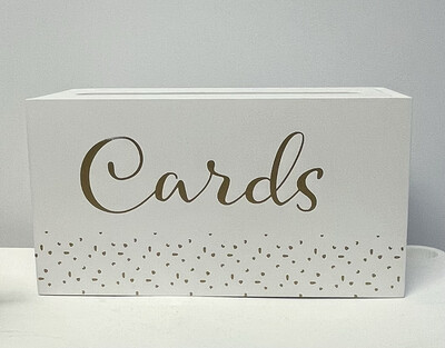 White Wooden Card Box W/ Gold Lettering