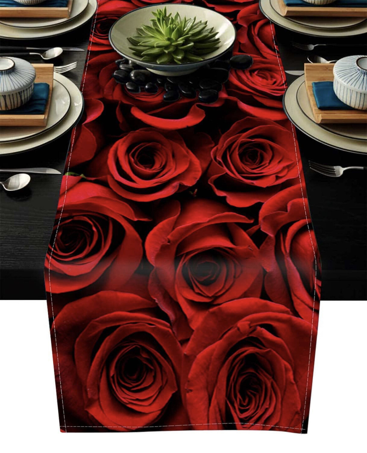 Red Rose Pattern Table Runner