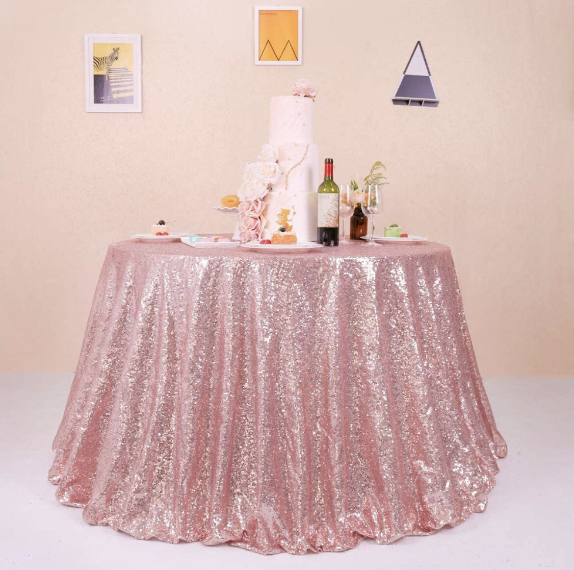 Rose Gold Sequin 90” Round Tablecloth