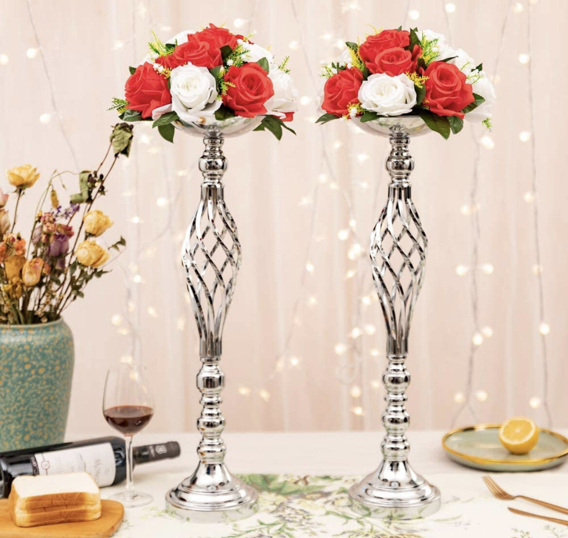 Silver Lead Table Pilar Centerpiece Stands