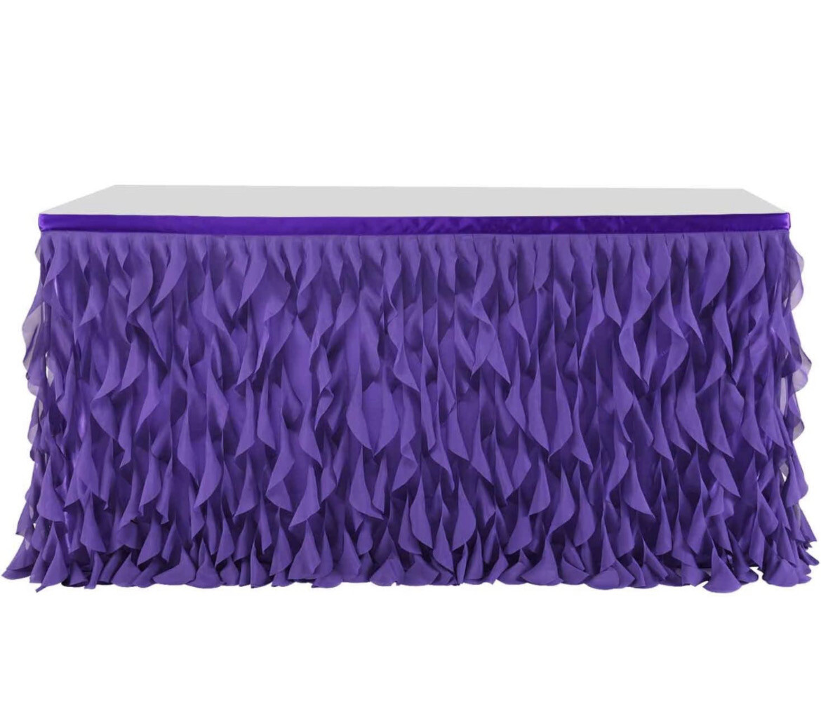 Purple 14ft Curly Willow Table Skirt
