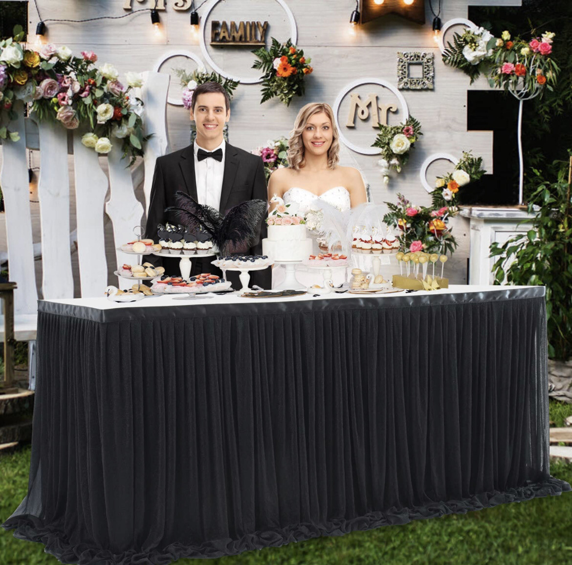 Black Chiffon 6ft Table Skirt