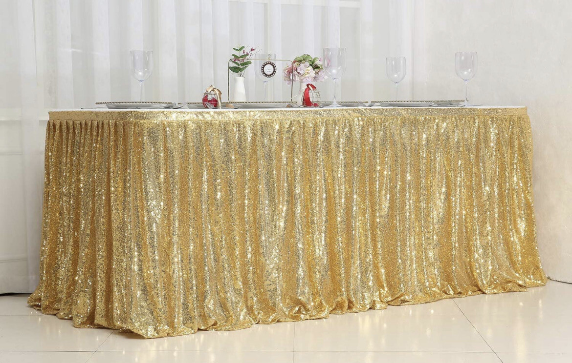 Gold Sequin Table skirt 6ft.