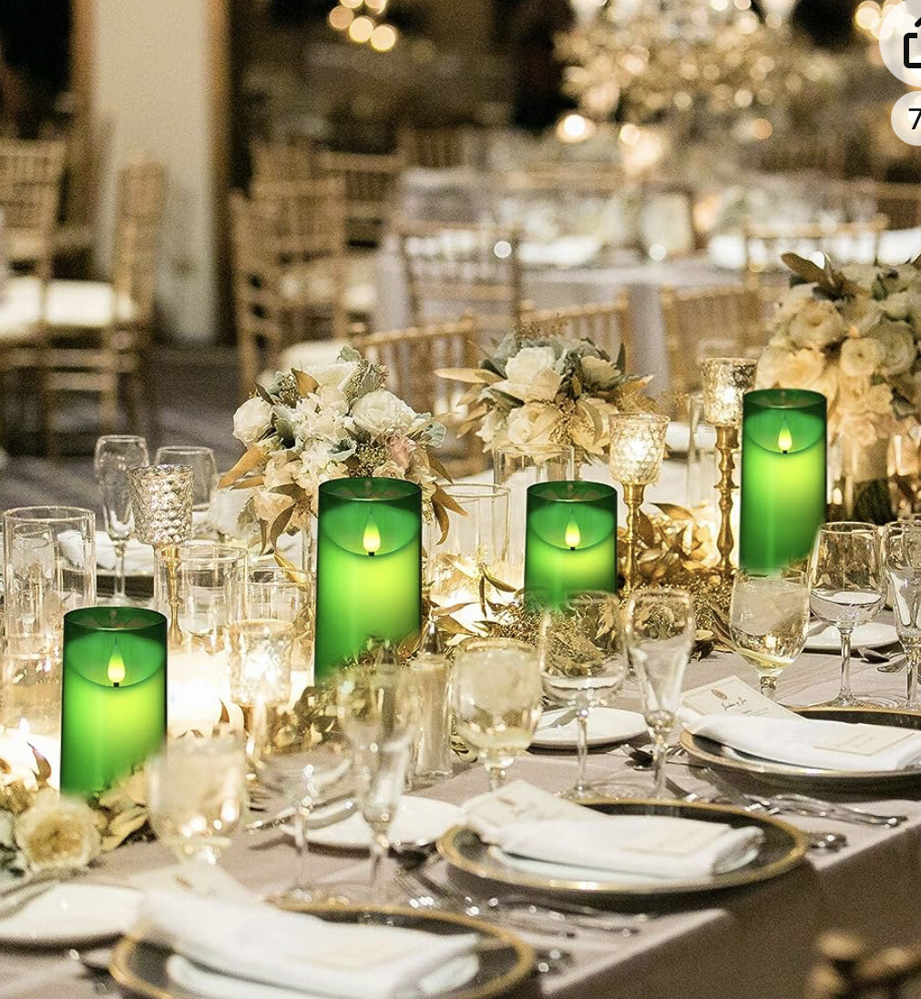 Green Led Candles  Set Of 3