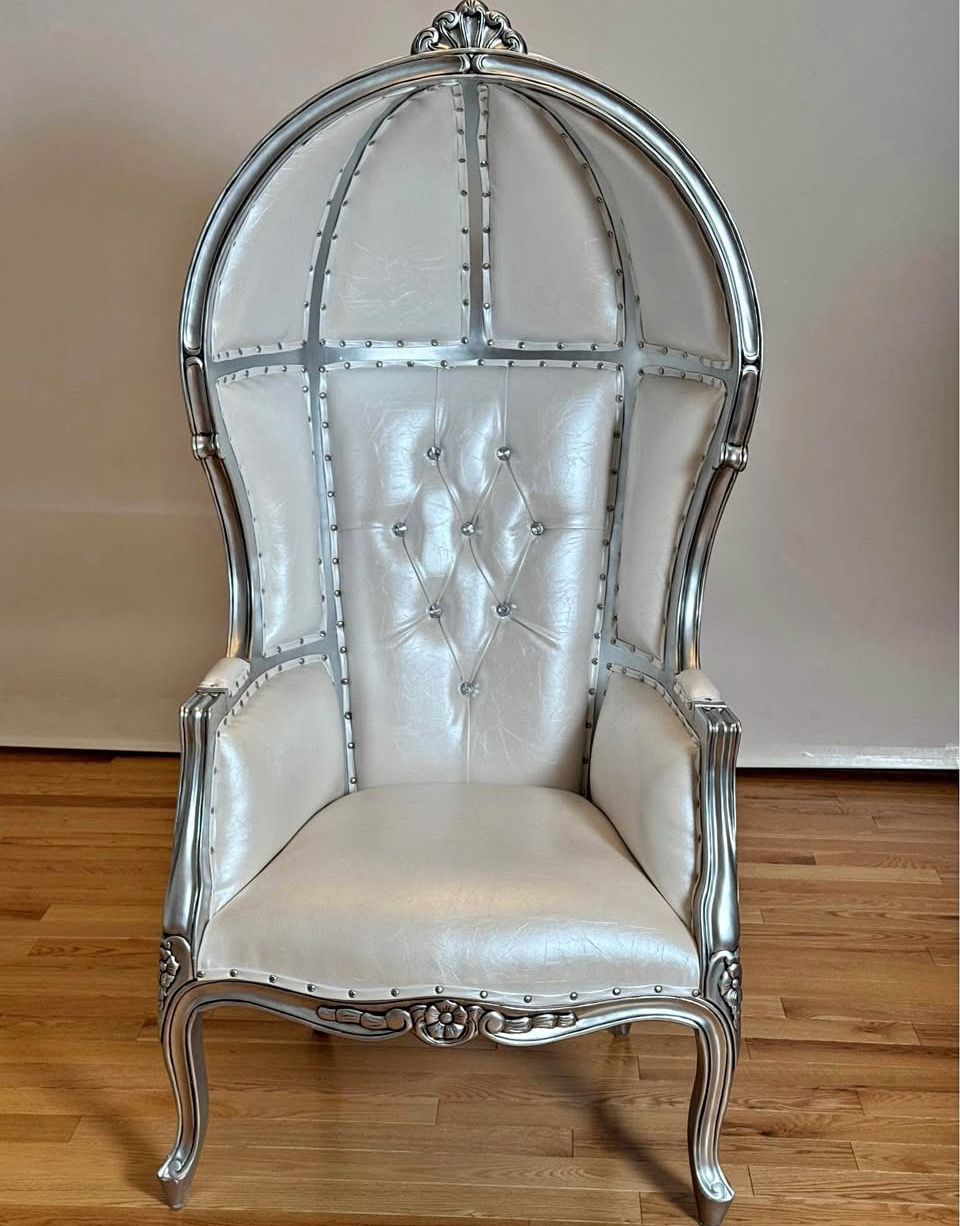 Adult  Silver &amp; White Canopy Throne Chair