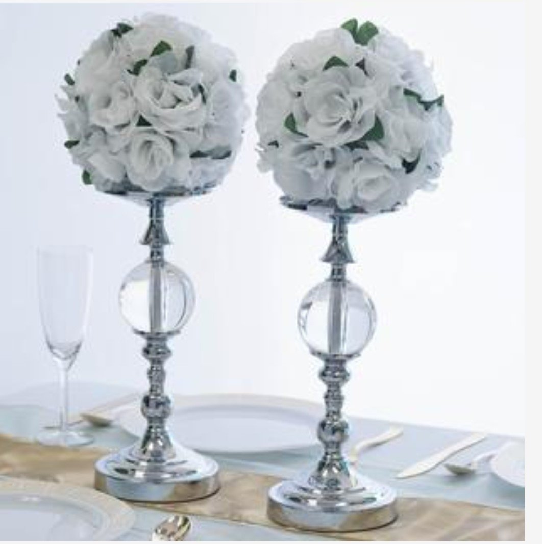 13 " Tall Silver Metallic Floral Vase Riser Centerpiece (Set of 2)