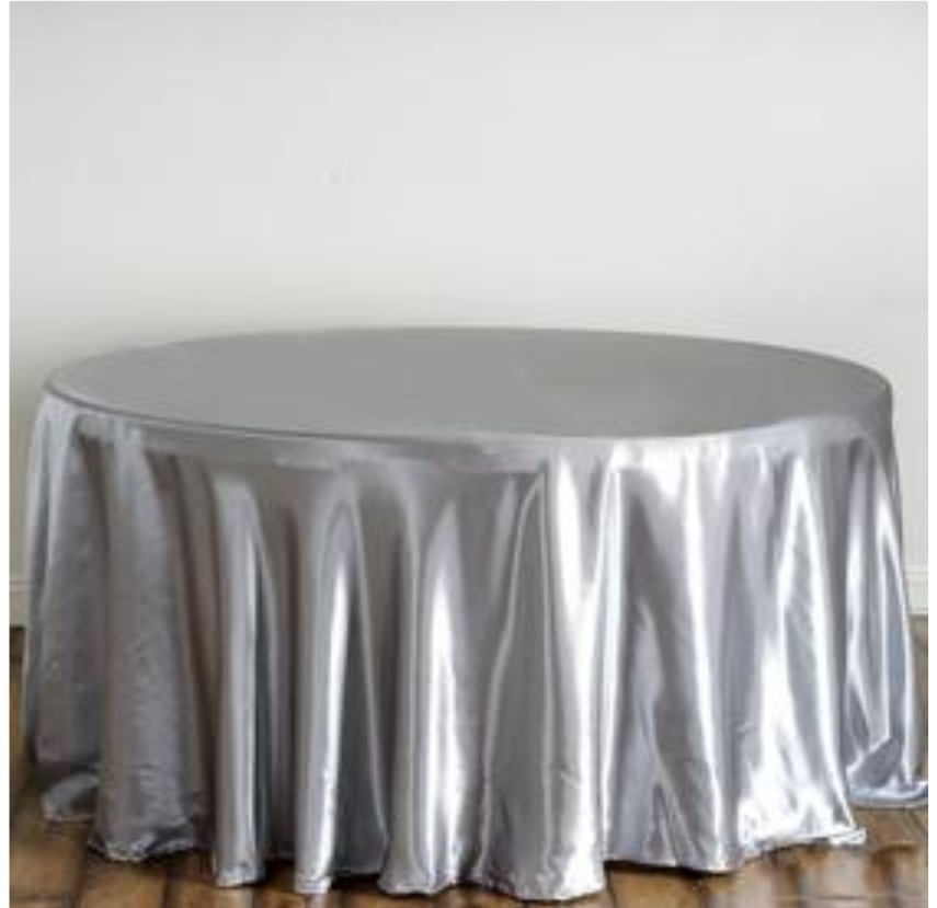 Round Silver Satin 120-inch Tablecloth