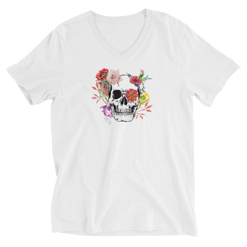 Skull & Flowers Unisex Short Sleeve V-Neck T-Shirt