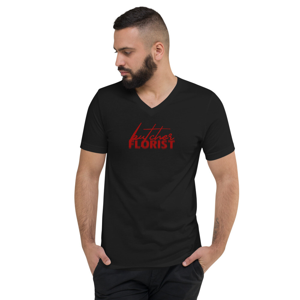 Unisex Short Sleeve "Butcher/Florist" V-Neck T-Shirt
