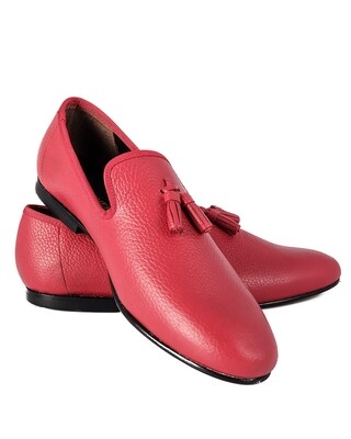 Red leather tassel loafers