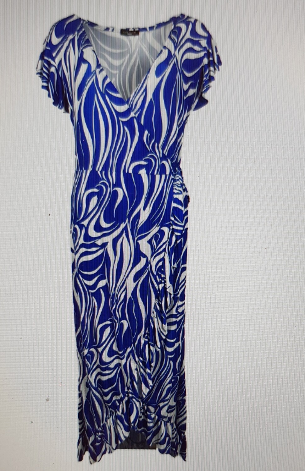 Overslag jurk met koordje en volant swirl kobalt