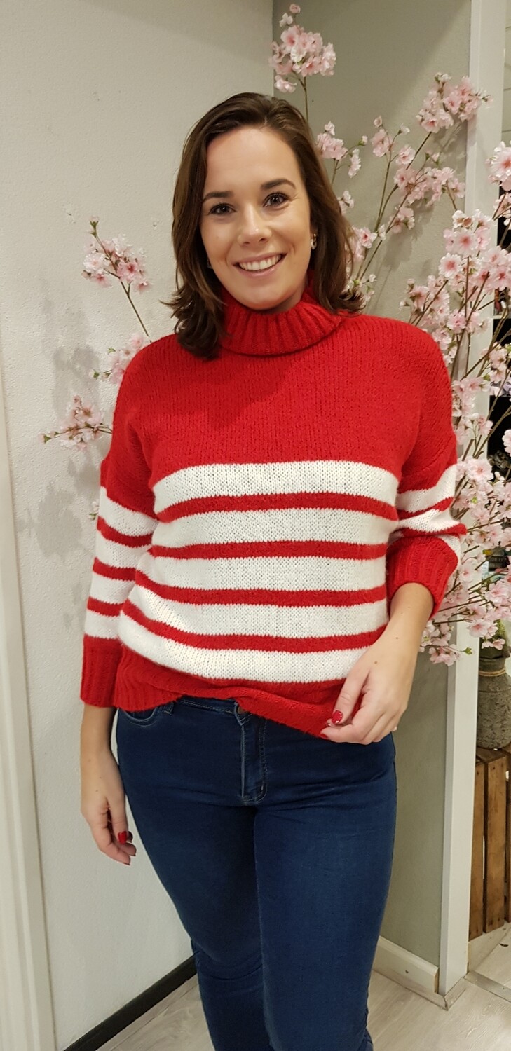 Streep trui rood