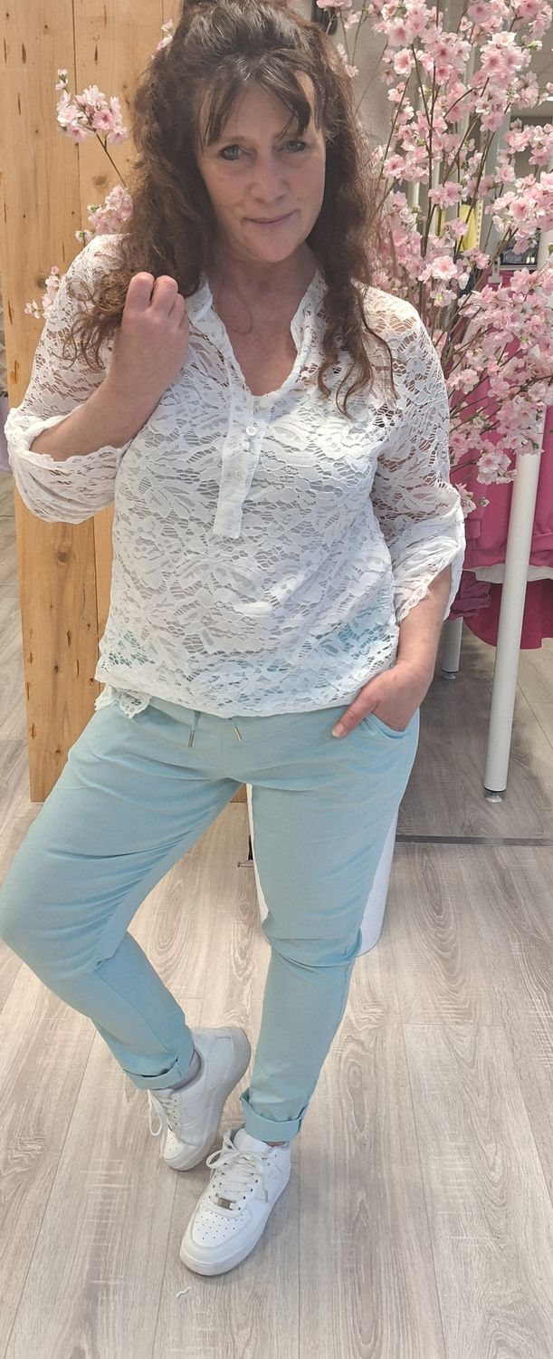 Kanten blouse met hemd wit