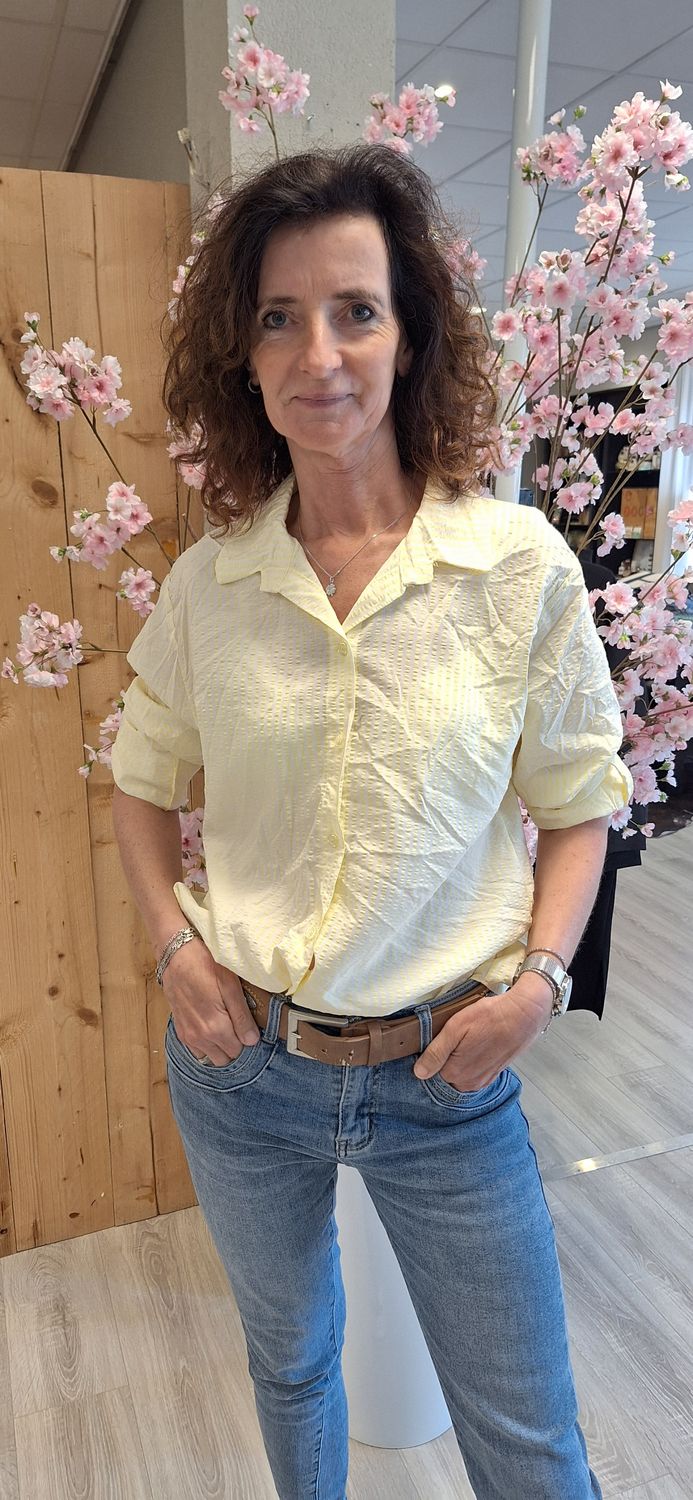 Streep blouse geel