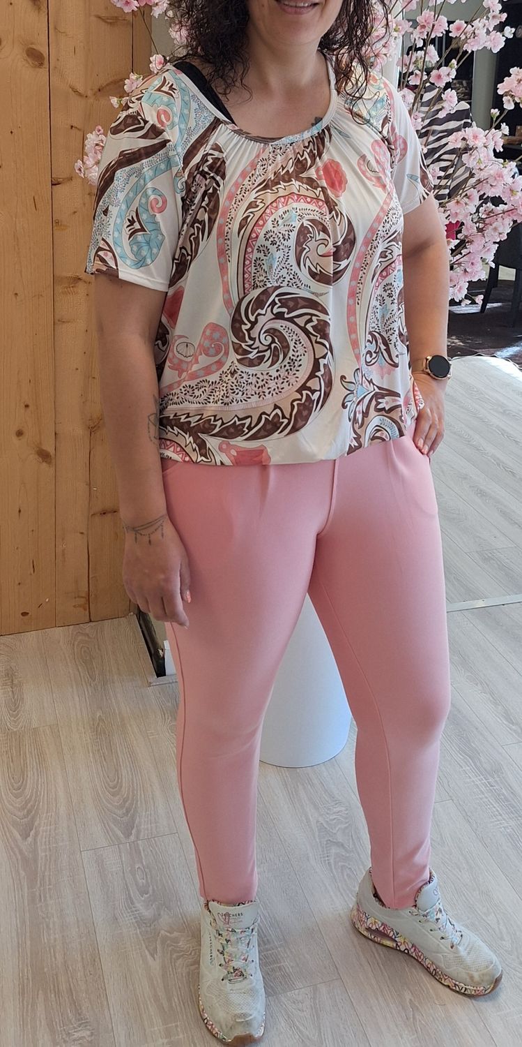 Top Beige print elastiek