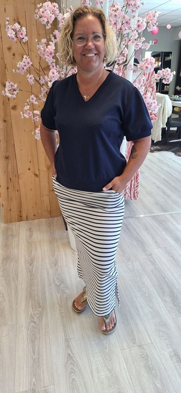 Streep rok creme met donker blauw