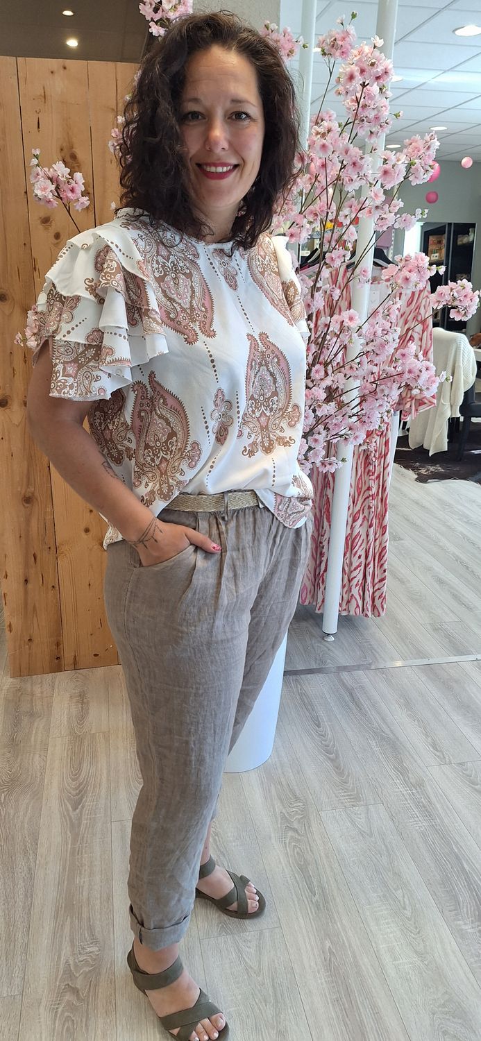 Blouse Franca beige roze