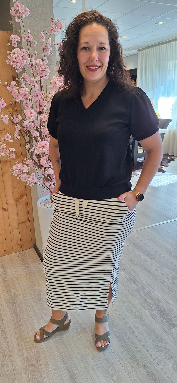 Streep rok creme met zwart