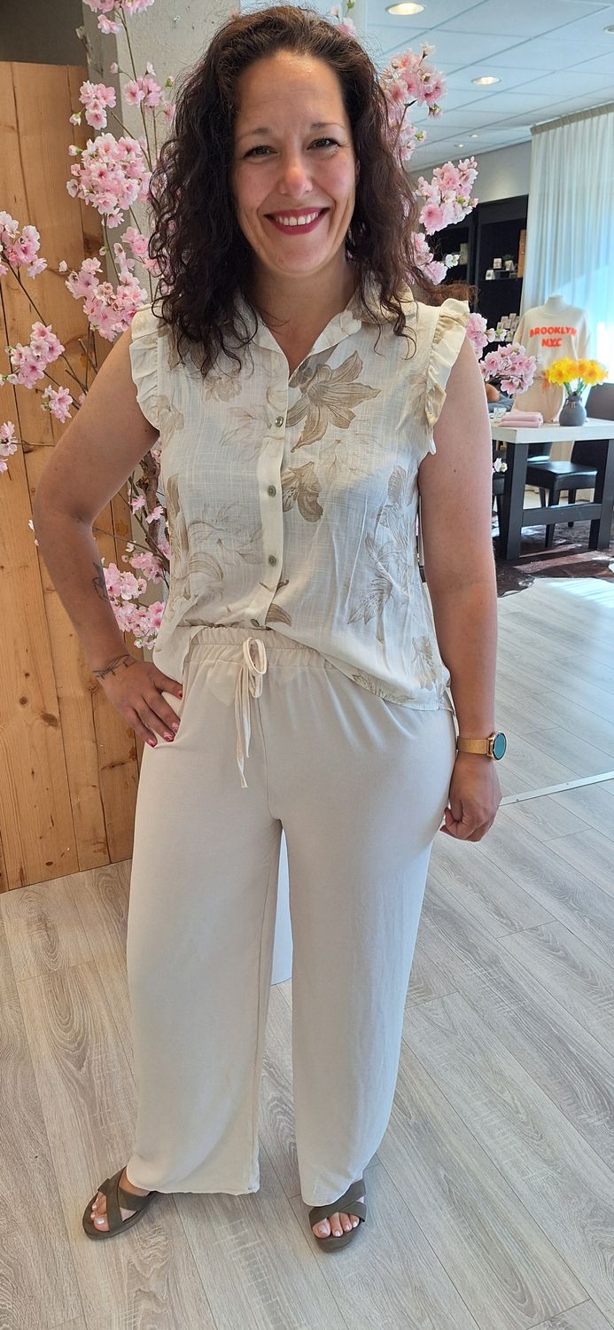 Mouwloos blouse beige