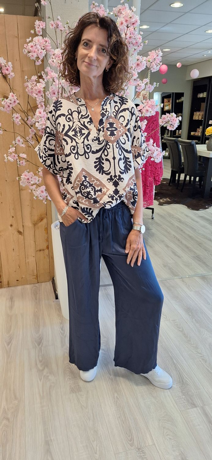 Satijnen Flared broek donker blauw