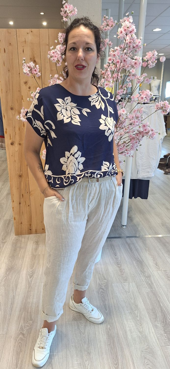 Linnenbroek met ceinteur beige