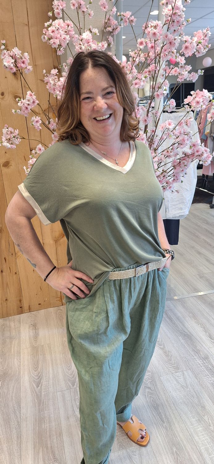 Linnen broek met ceinteur groen