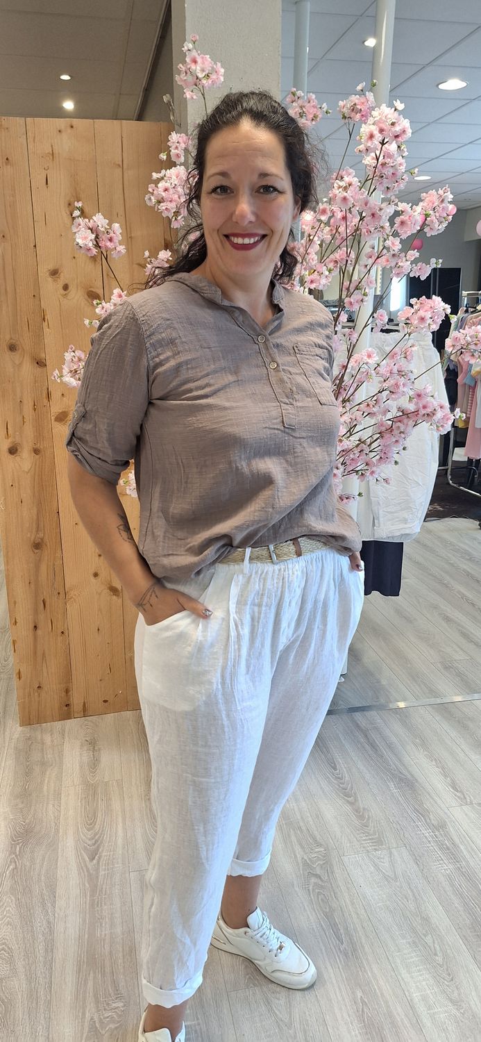 Linnen broek met ceinteur wit