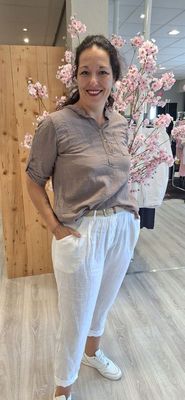 Linnen broek met ceinteur wit