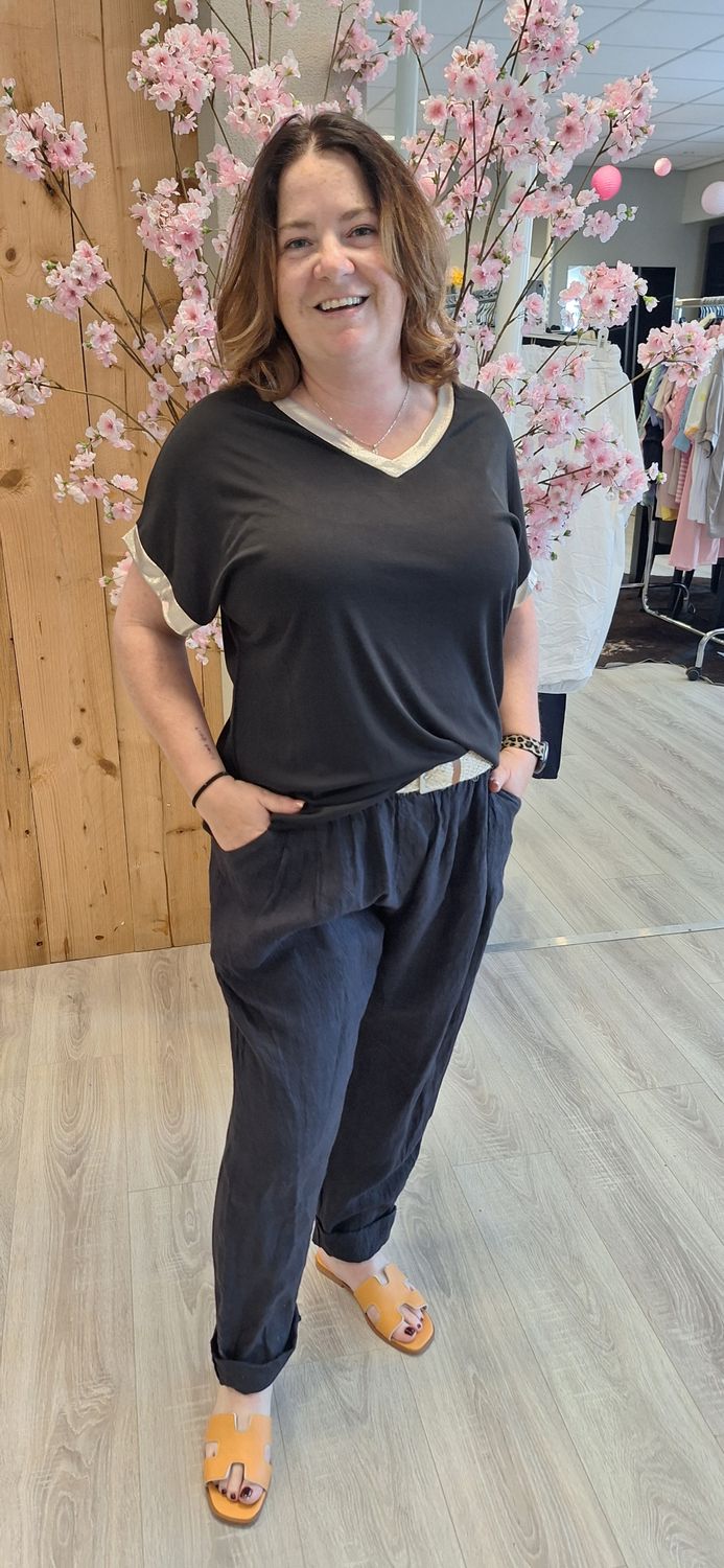 Linnen broek met ceinteur zwart