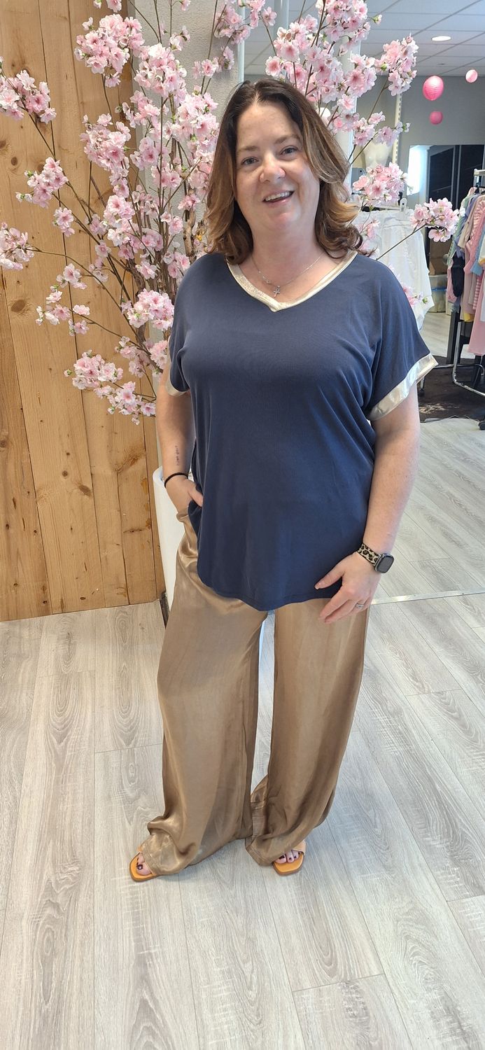 Satijnen flared broek brons