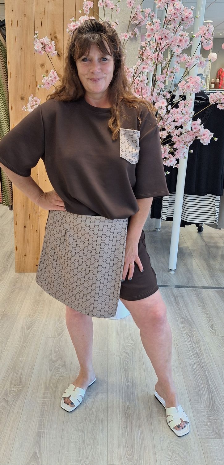 2 delig broek rokje bruin