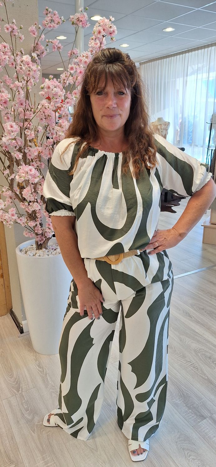 Blouse Sanne groen wit