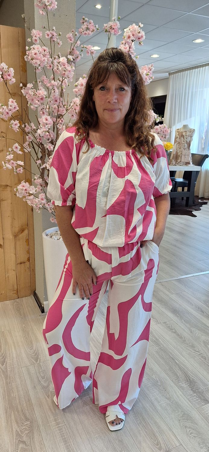 Blouse Sanne Roze wit
