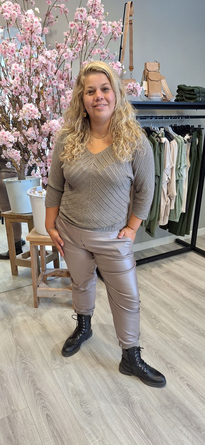 Coated broek taupe
