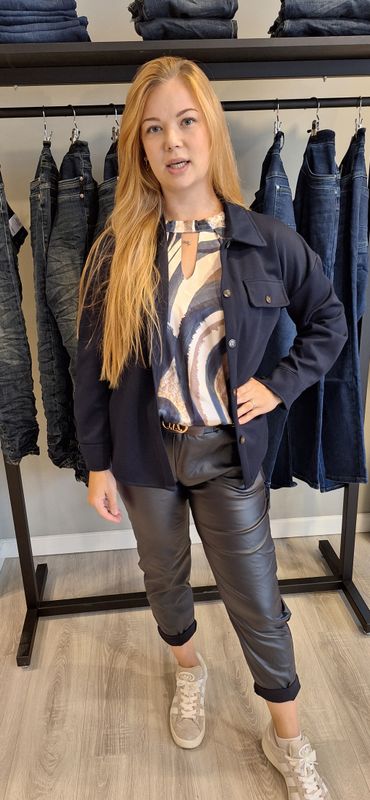 Coated broek donker blauw