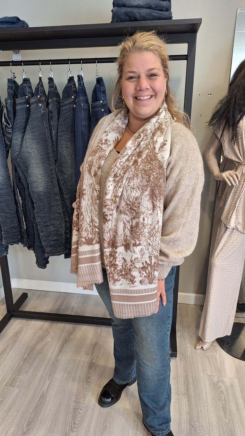 Grof gebreide trui beige