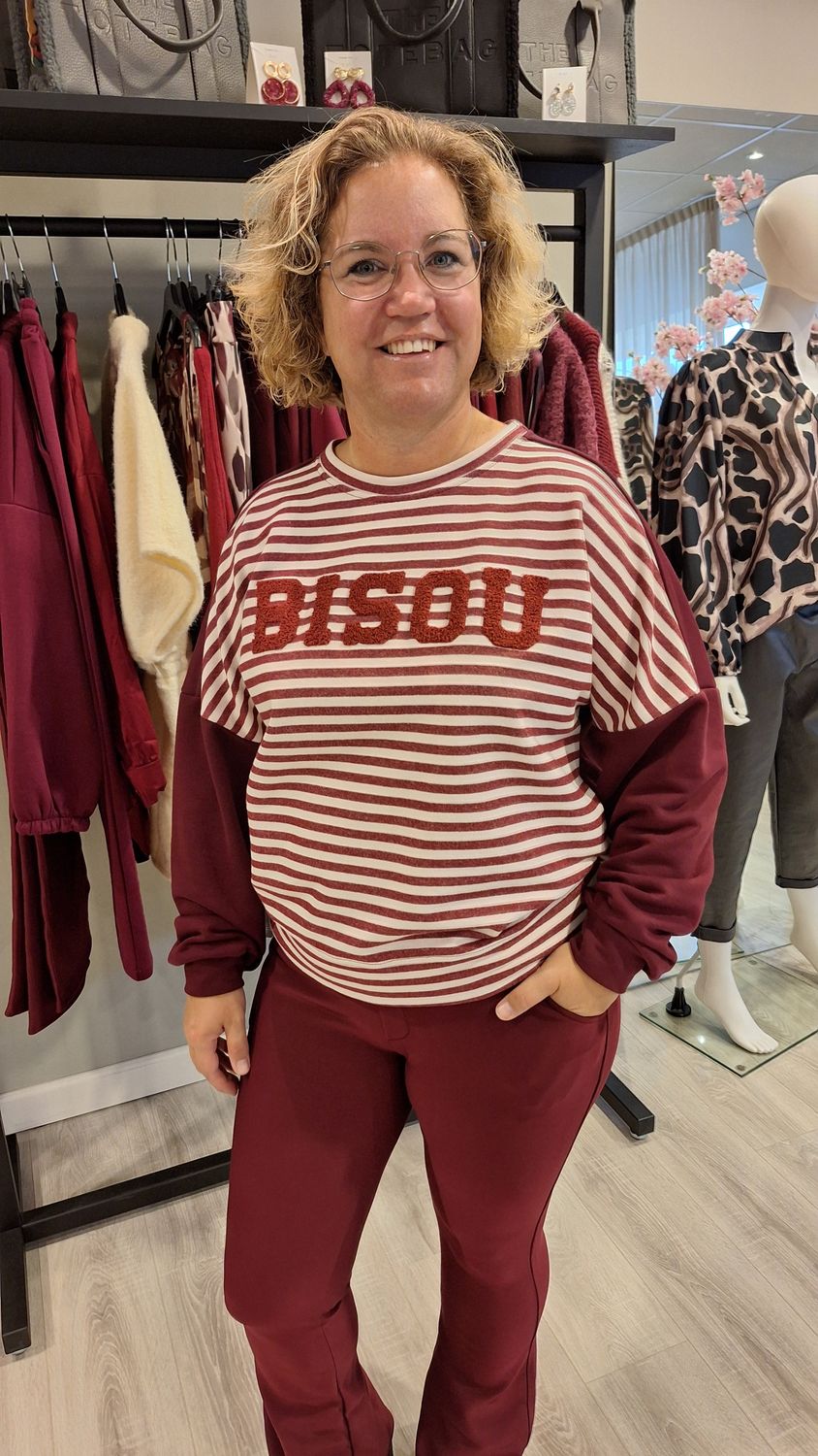 Trui streep Bisou bordeau