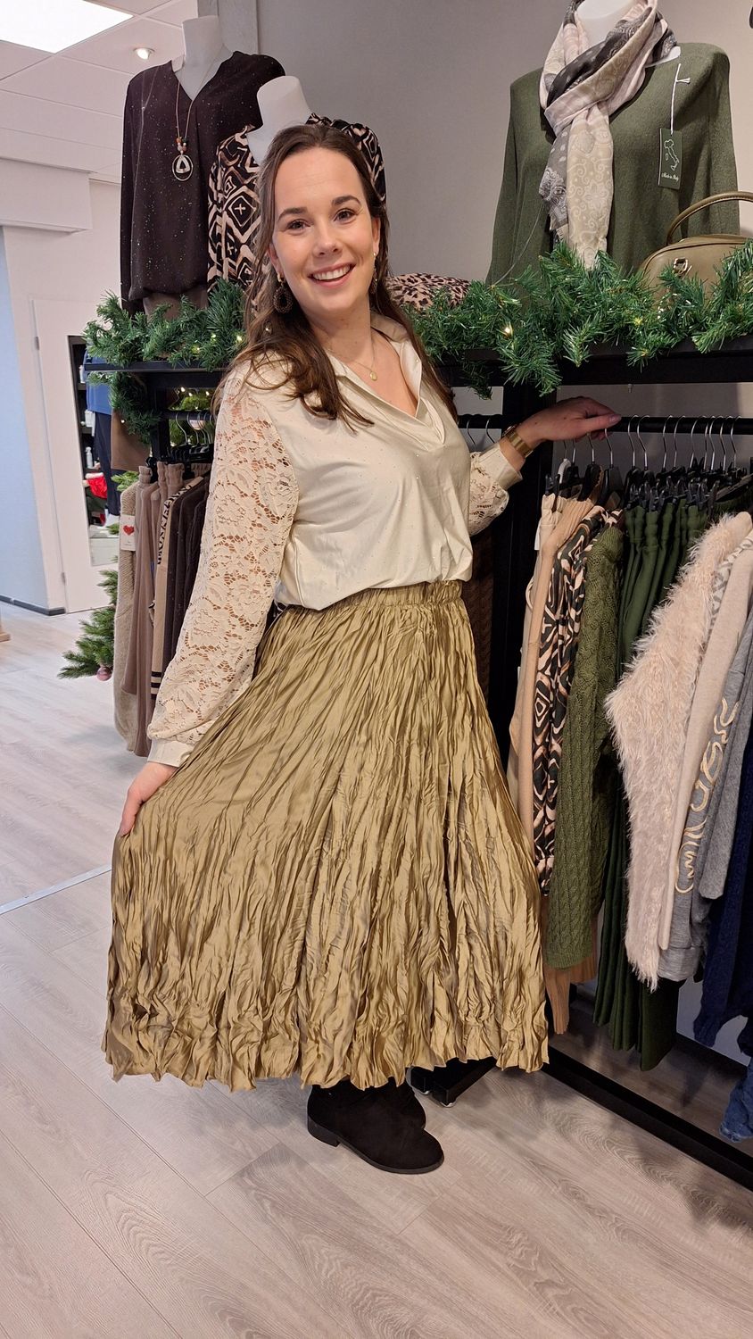 Satijnen blouse met glinster creme