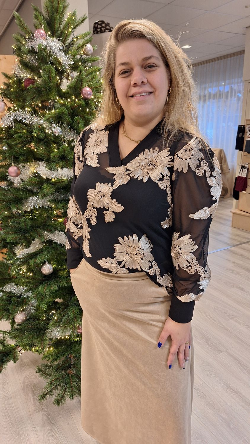 Voile blouse zwart met goud