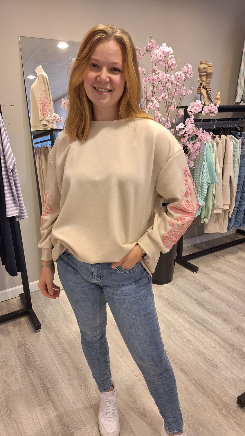 Sweater Borduur beige