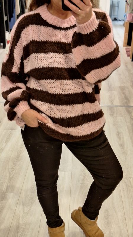 Trui streep Lola roze bruin