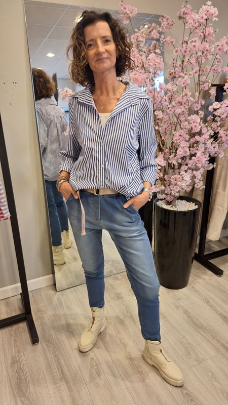 Streep Blouse Donker blauw