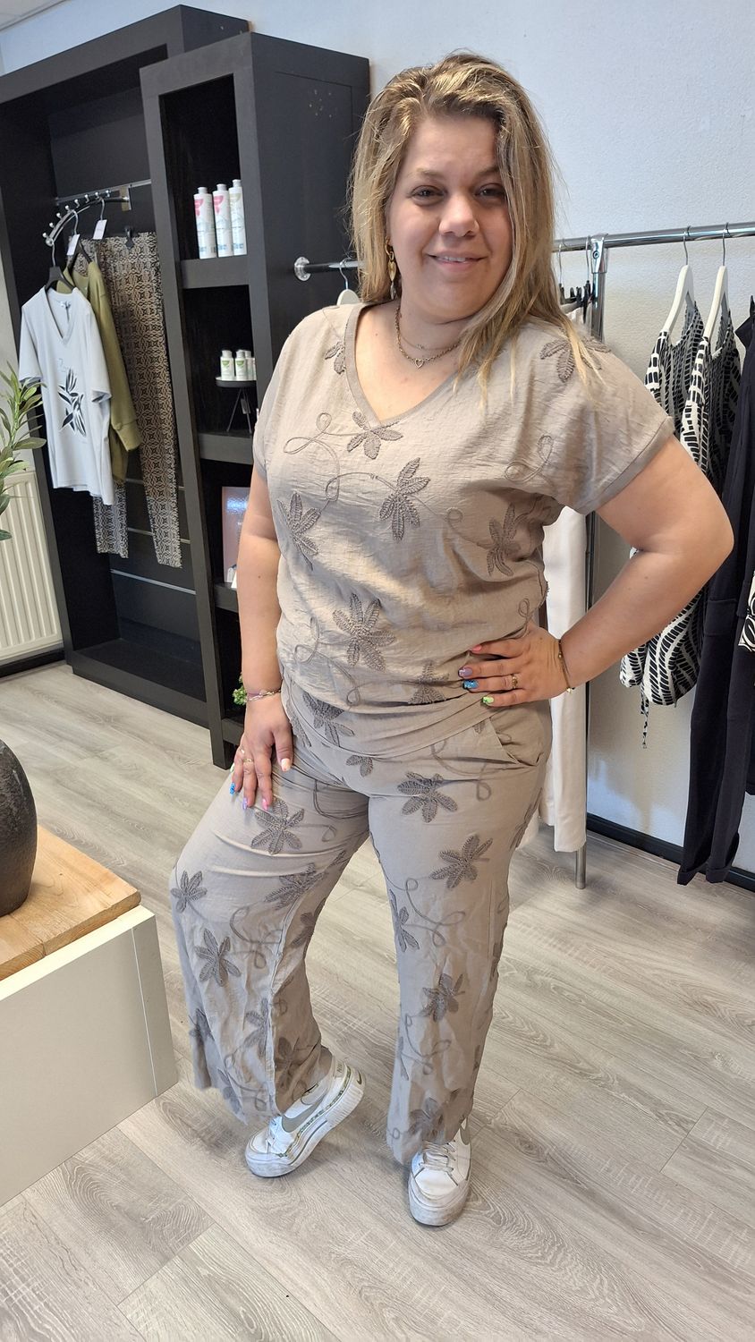 Linnen top taupe