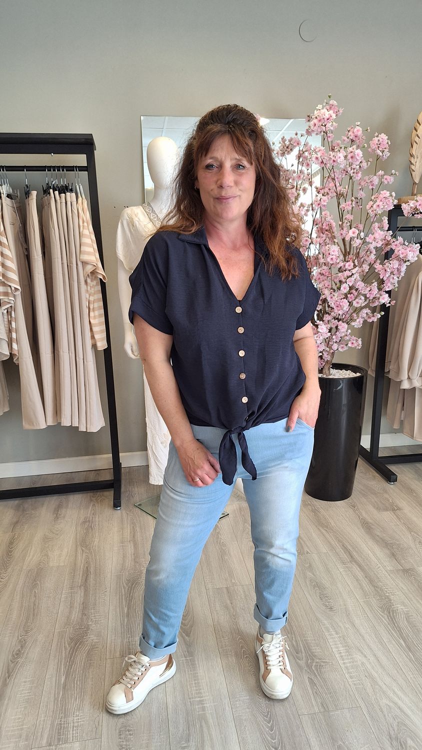 Blouse Knoop donker blauw