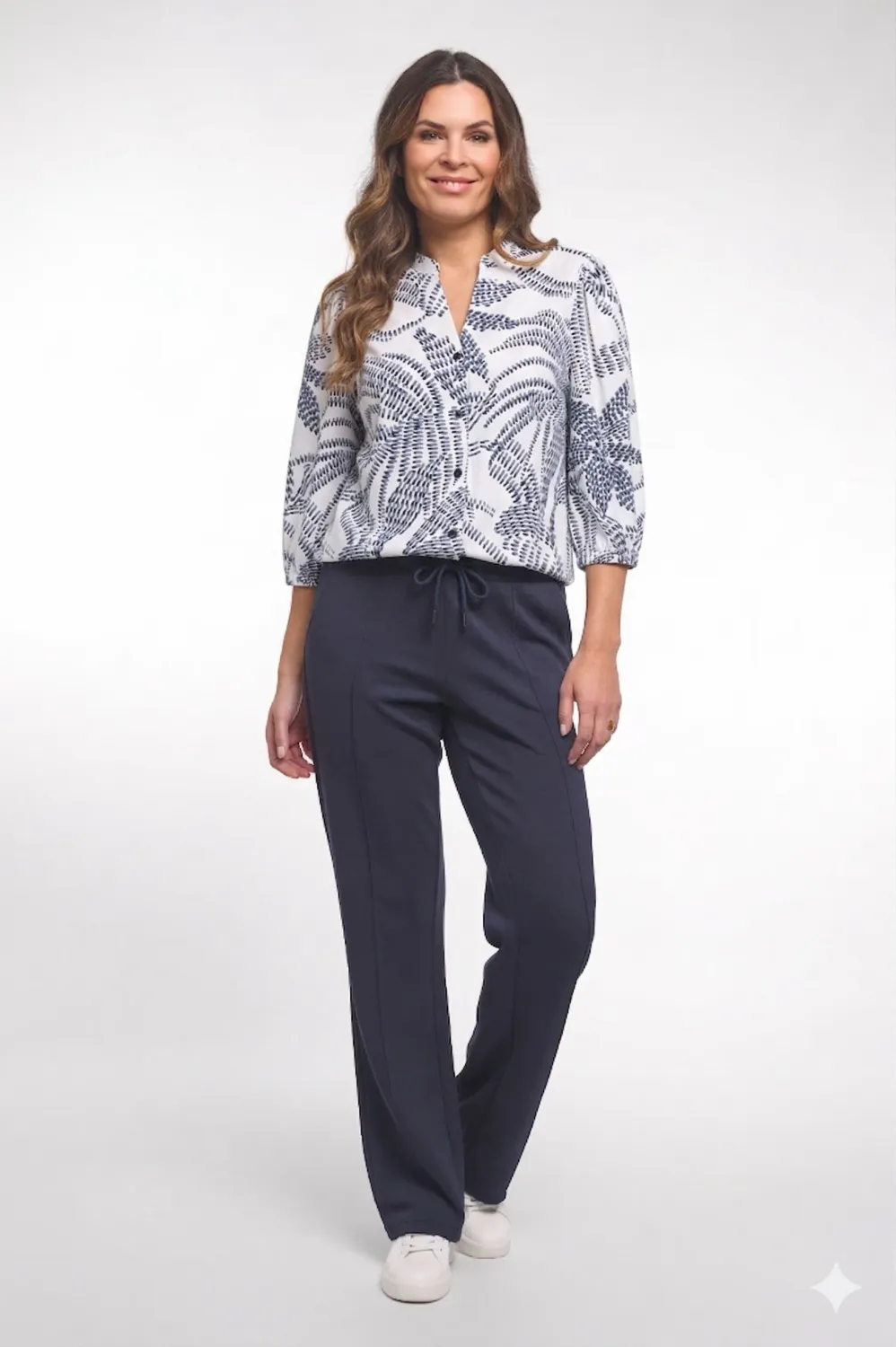 Travel Blouse Leonie White Navy 262