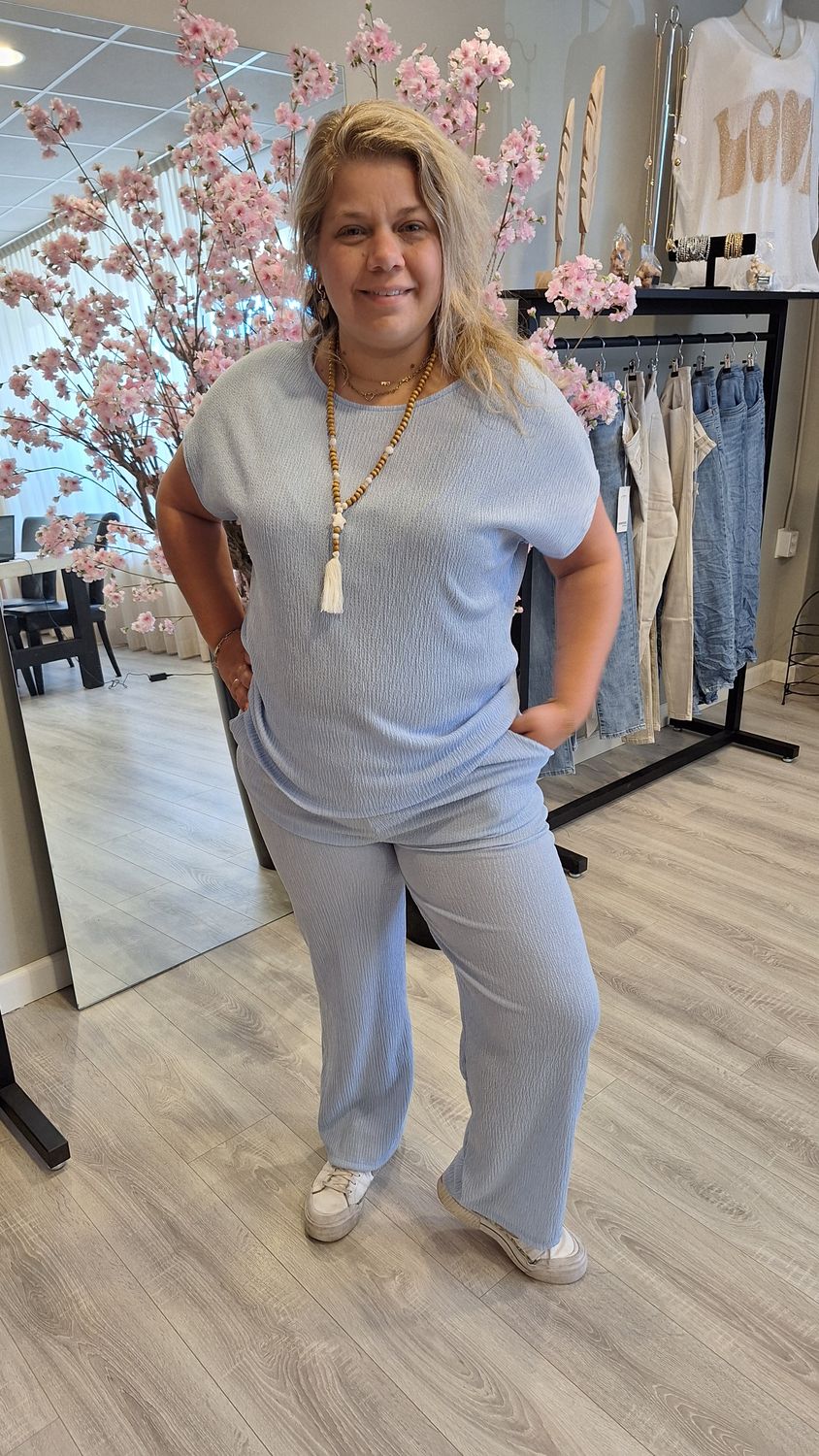 Top waffel licht blauw