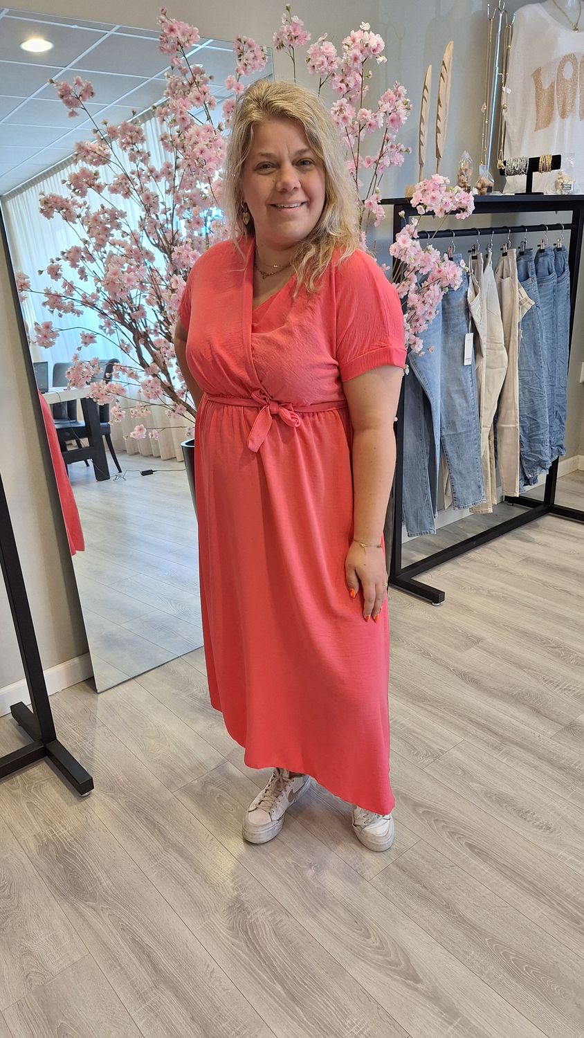 Jurk met overslag koraal